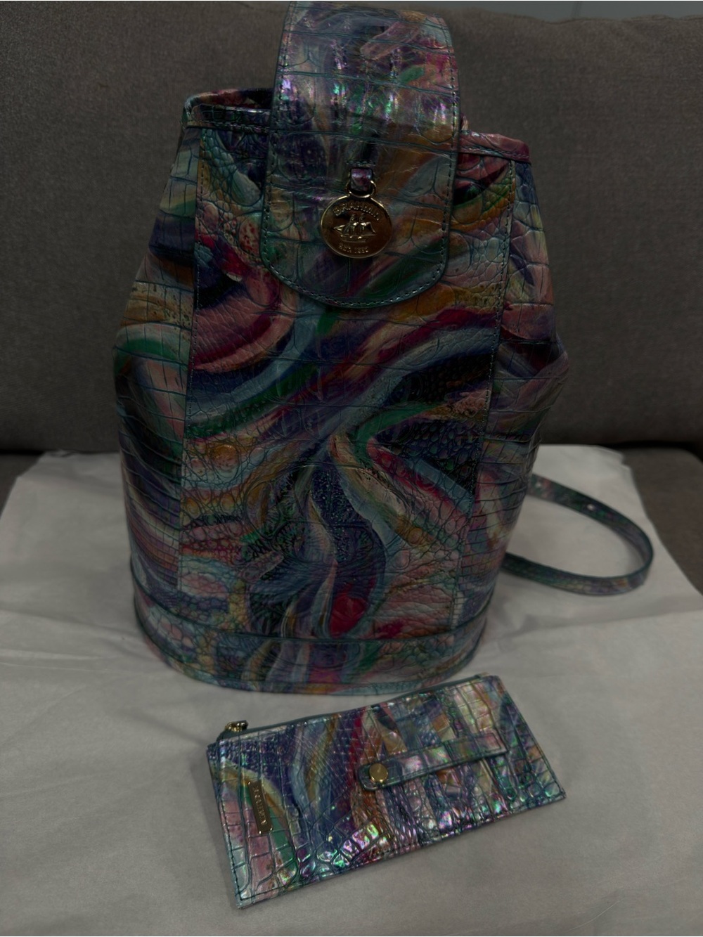Brahmin Iridescent Multicolor Backpack with Matching Wallet